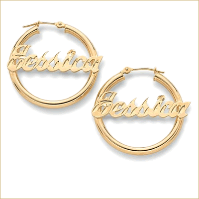 Gold hoop nameplate earrings