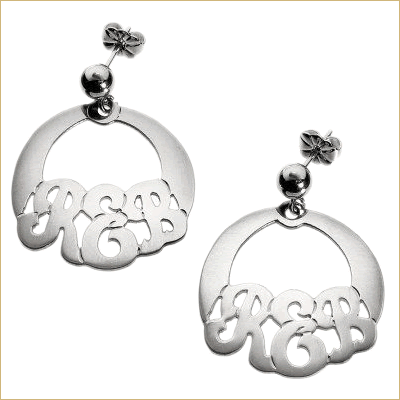 Silver script monogram earrings