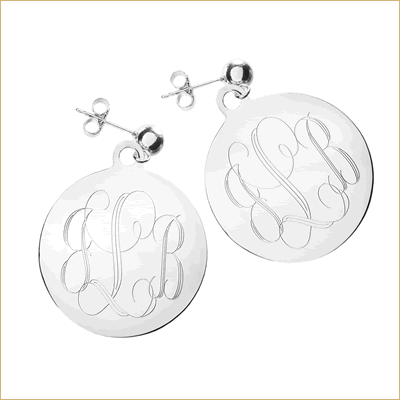 Silver engraved monogam earrings