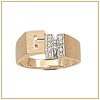 Men's gold and diamond initial monogram ring