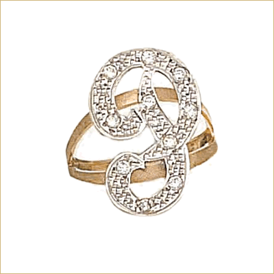 Gold and diamond initial scroll ring