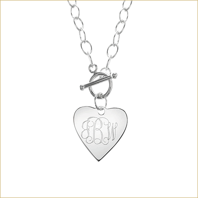 Silver toggle necklace with engraved heart