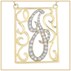 Gold and diamond square scroll initial monogram pendant