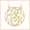 Gold circle scroll initial monogram pendant