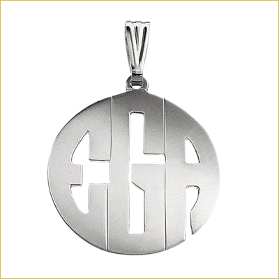 Silver circle block monogram pendant