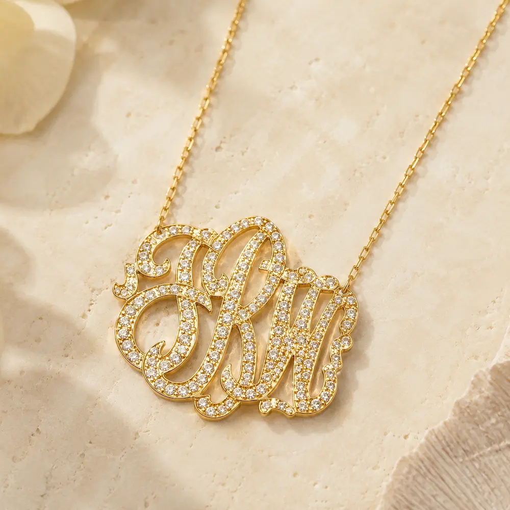 Basch & Co gold monogram initials necklace